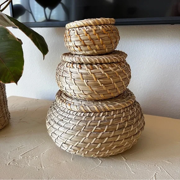 Sea Grass Woven Nesting Storage Baskets Set of 3 Home Decor Table Decor … - Picture 4 of 6